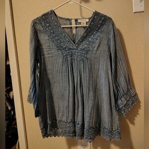 Rachel Zoe Blue Lace Trim Blouse